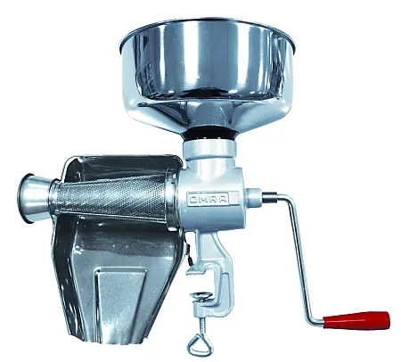 Μηχανή αλέσεως ντομάτας OMRA Ιταλίας χειροκίνητη με ανοξείδωτο δοχείο και πλαστικό συλλέκτη παραγωγη 400kg/h