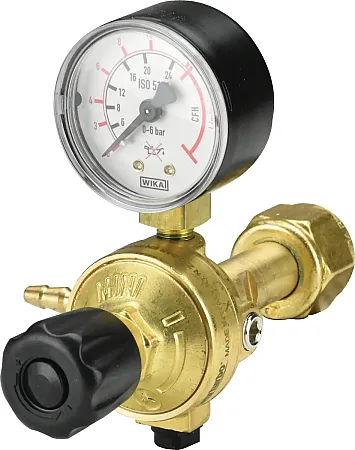 Ρυθμιστής argon μικρός με ένα μανόμετρο Oxyturbo, με ενσωματωμένο ρακόρ