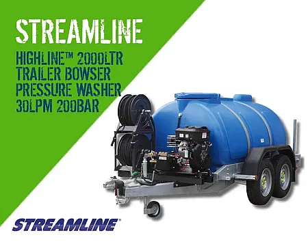 HIGHLINE™ 2000LTR TRAILER BOWSER PRESSURE WASHER, 30LPM 200BAR