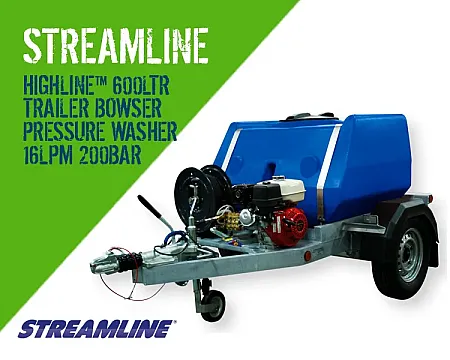 HIGHLINE™ 600LTR TRAILER BOWSER PRESSURE WASHER, 16LPM 200BAR