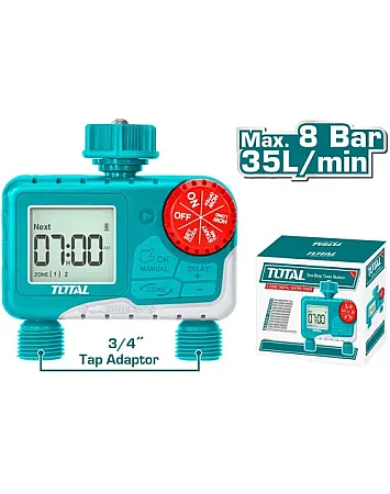 Προγραμματιστής TOTAL THHCQ9206 μπαταρίας ψηφιακός ποτίσματος 2 εξόδων 3/4''