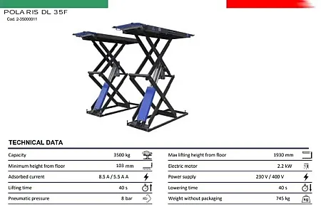ΑΝΥΨΩΤΙΚΟ ΨΑΛΙΔΩΤΟ ΗΛ/ΥΔΡΑΥΛΙΚΟ ΙΚΑΝ. 3,5ΤΝ. 220V ΚΩΔ:POLARIS
