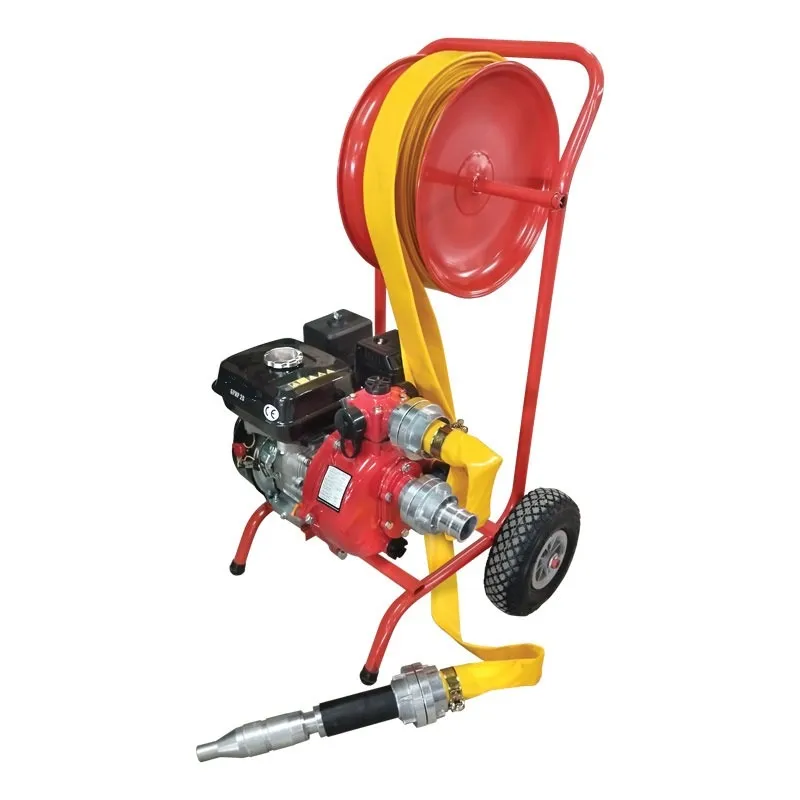 Βενζινοαντλία υψηλής πυρόσβεσης με ανέμη, ρακόρ, ρυθμιζόμενο πιστόλι, μάνικα με λινά σε ρολό 25m & σφιγκτήρες