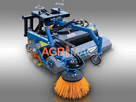 Υδραυλική σκούπα καθαρισμού διπλής ζεύξης με επιπλέον πλάγια βούρτσα επαναφοράς και κάδο HYGIEIA H150-P