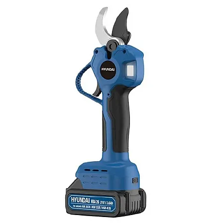 Κλαδευτικό ψαλίδι μπαταρίας HYUNDAI HSB 3326 επαγγελματικό με δυνατότητα προέκτασης Αθόρυβο κλάδεμα, με 2 μπαταρίες, με οθόνη LCD Διάμετρος κοπής: 32mm