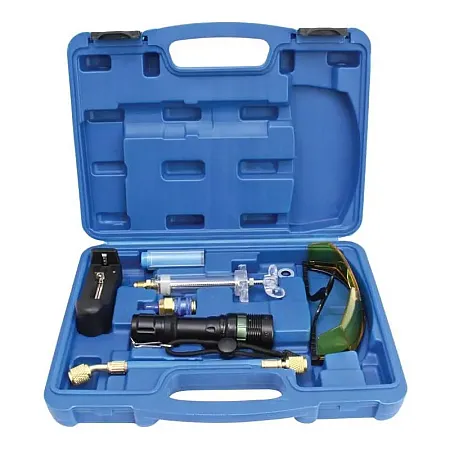 Κιτ Διάγνωσης Διαρροής Κλιματιστικών R134a Με UV Λάμπα LED, Γυαλιά Προστασίας & Εξαρτήματα Εγχύσεως Φθορισμού