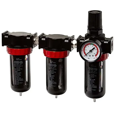 Το MAR-POL M-80696A είναι ένα τριπλό φίλτρο νερού – λαδιού με ρυθμιστή πίεσης, ιδανικό για χρήση σε κάθε πνευματικό σύστημα.