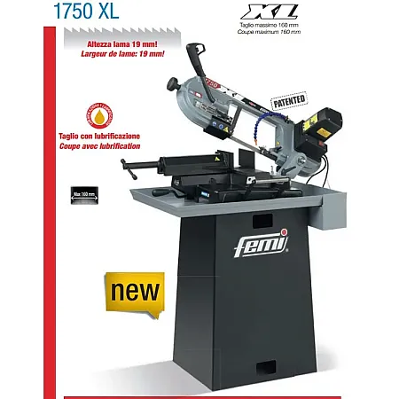 Metal band sawing machine Femi 1750 XL motor 2000 W - friction blade tensioner - lubricated cut