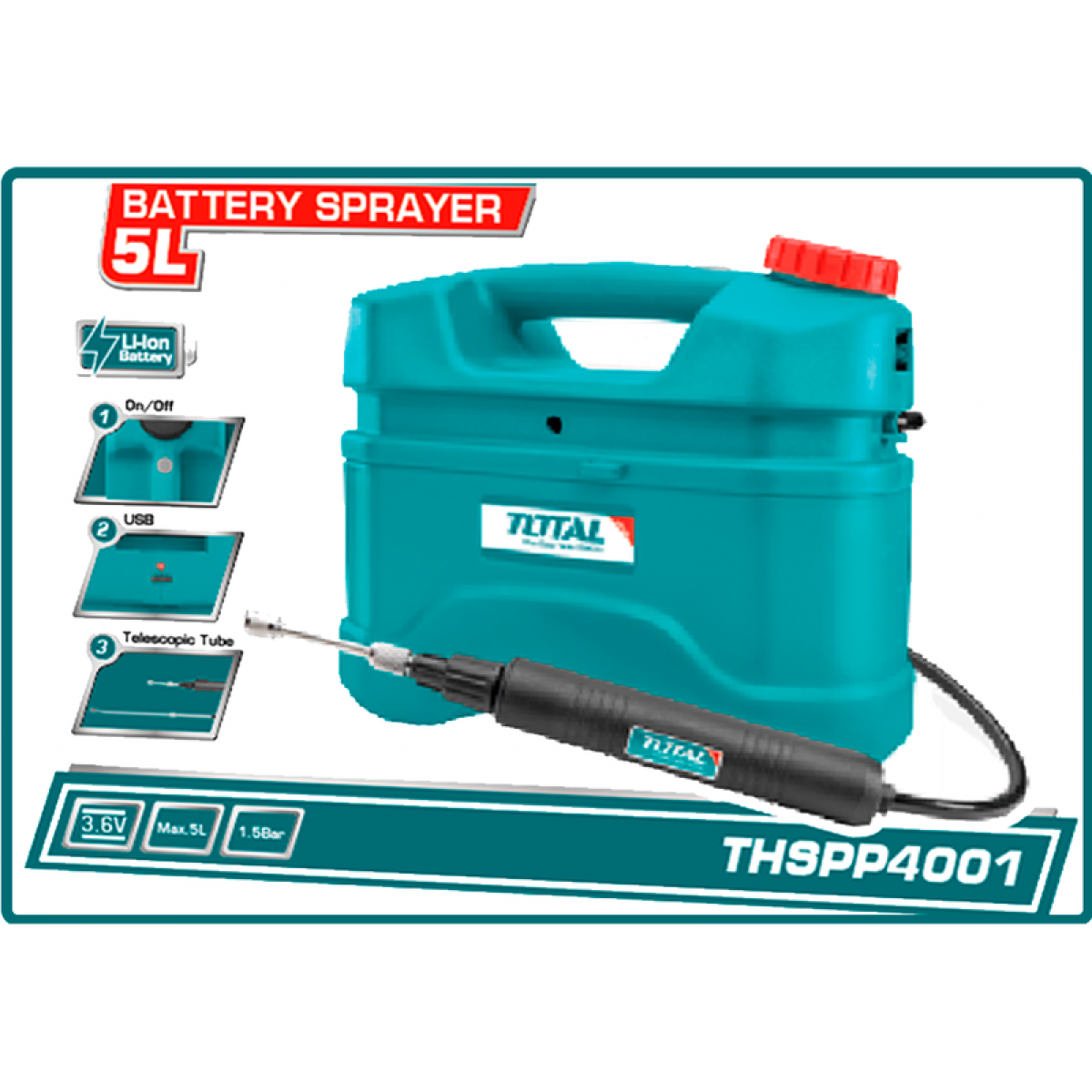 TOTAL THSPP4001 Ψεκαστήρας μπαταρίας λιθίου 5Lt