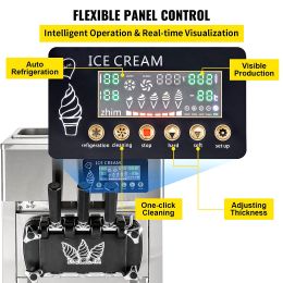 Commercial 3 Flavors Soft παγωτομηχανή πάνελ πάγκου LCD με ένα κλικ Καθαρισμός